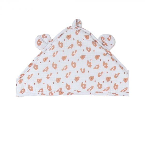 Cape de bain bébé en mousseline écru/terracotta
