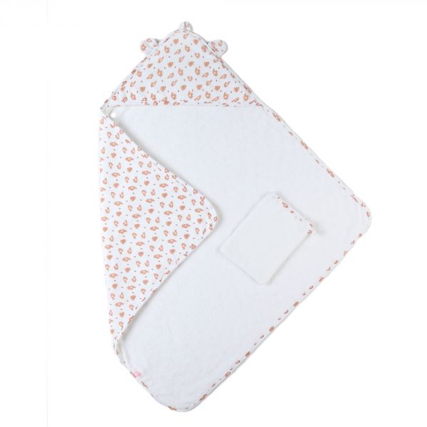 Cape de bain bébé en mousseline écru/terracotta