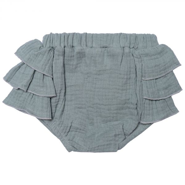 Bloomer à volants en gaze de coton vert de gris- 18 mois