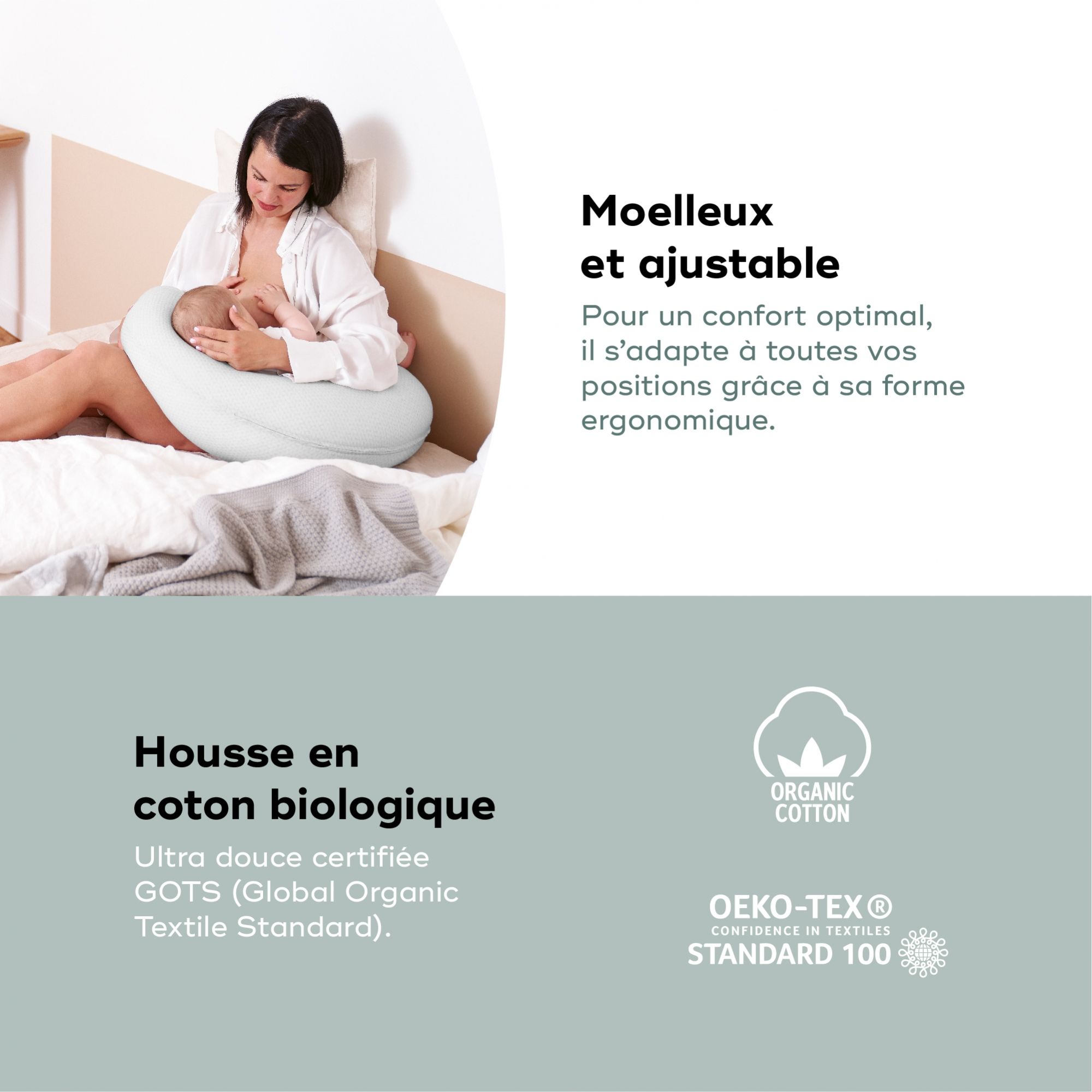 Coussin d'allaitement et confort double gaze Made in France