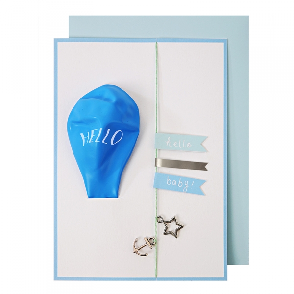 Carte ballon Hello Baby bleu
