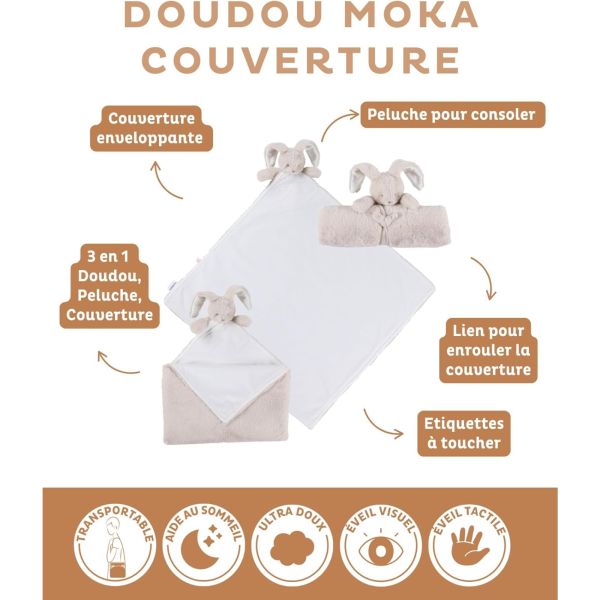 Doudou bébé avec couverture - Moka