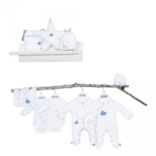 Lot de 2 bodies Blanc/bleu 1 mois Blue Baleine