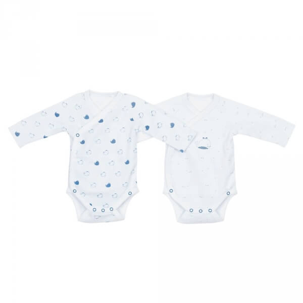 Lot de 2 bodies blanc/bleu naissance Blue Baleine