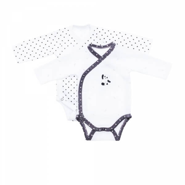 Lot de 2 bodies Blanc/gris 1 mois Panda Chao Chao