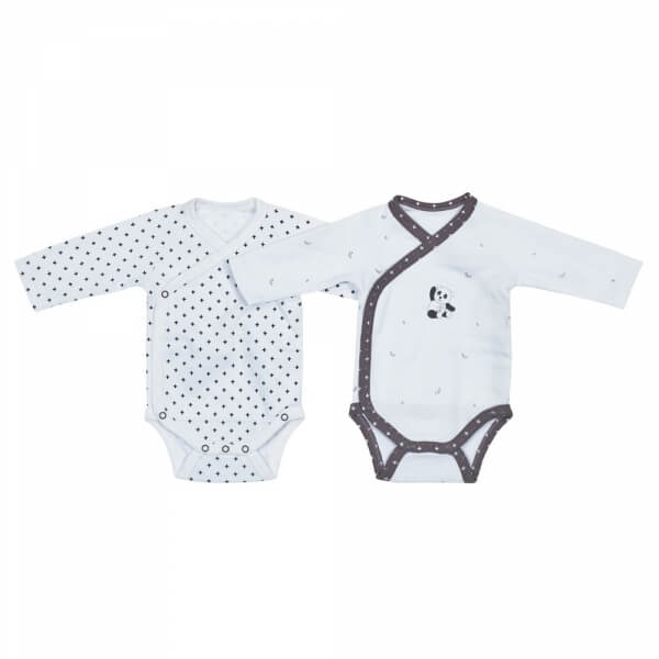 Lot de 2 bodies blanc/gris naissance Panda Chao Chao