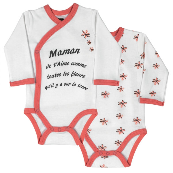 Lot de 2 bodys croisés 0 mois Maman je t'aime