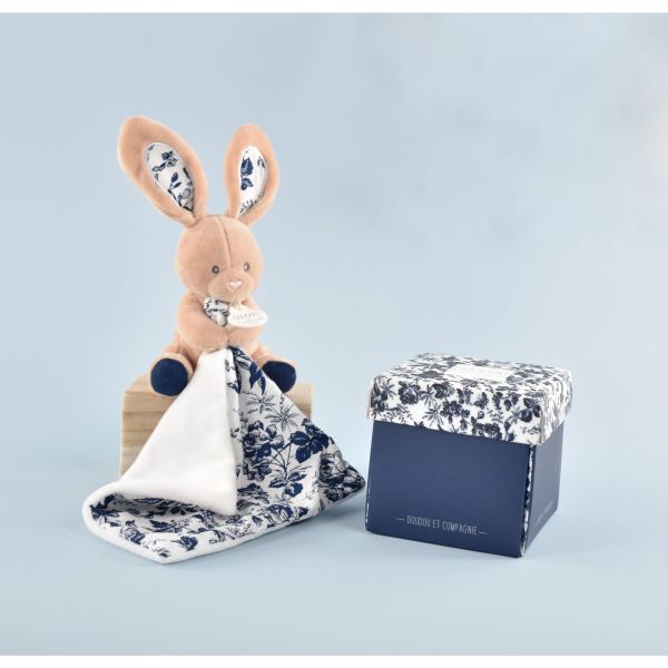 Doudou mouchoir BOH'AIME Lapin marine