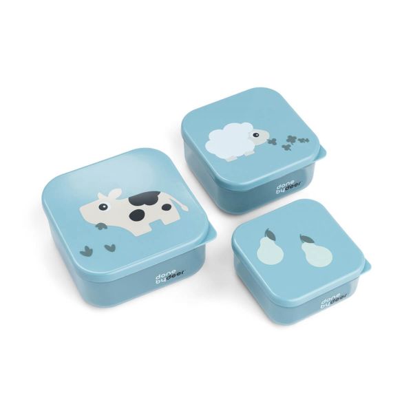 Lot de 3 boites à goûter Tiny farm Bleu
