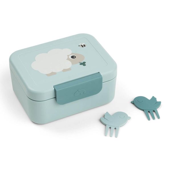 Boîte à goûter avec piques snack Tiny farm Bleu