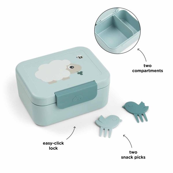 Boîte à goûter avec piques snack Tiny farm Bleu