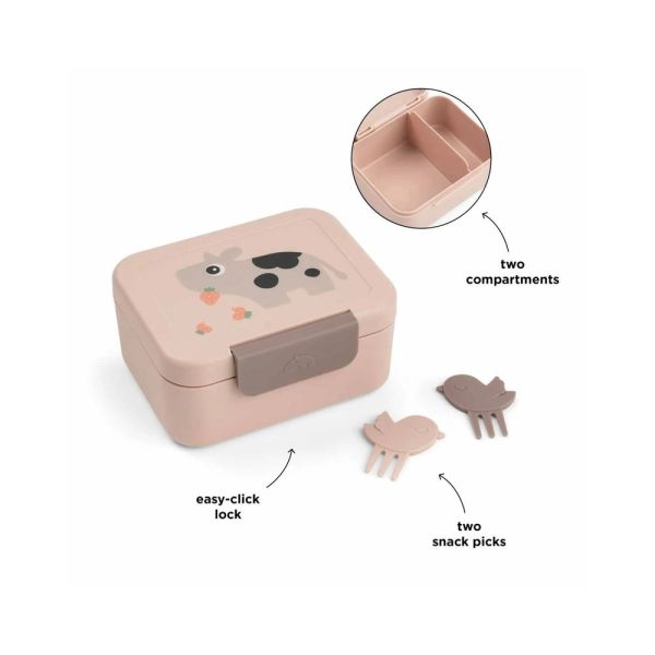 Boîte à goûter avec piques snack Tiny farm Rose