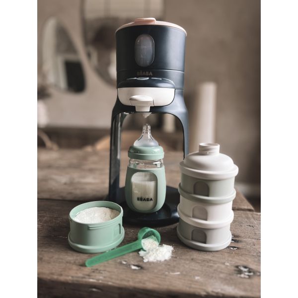Boîte doseuse de lait empilable 4 compartiments Cotton white et Sage green