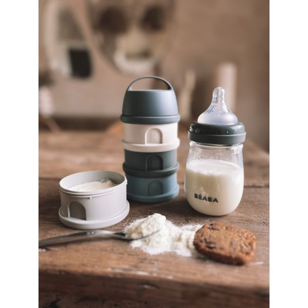 Boîte doseuse de lait empilable 4 compartiments Mineral Grey et Blue