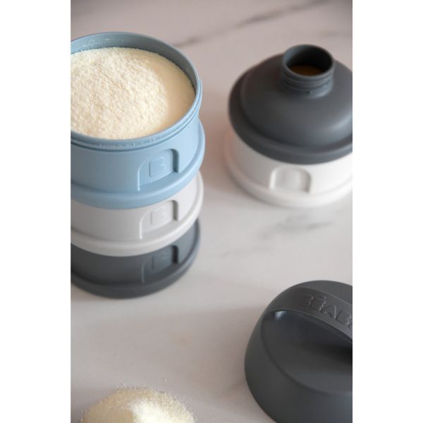 Boîte doseuse de lait empilable 4 compartiments Mineral Grey et Blue