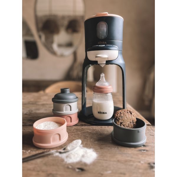 Boîte doseuse de lait empilable 4 compartiments Mineral Grey et Pink