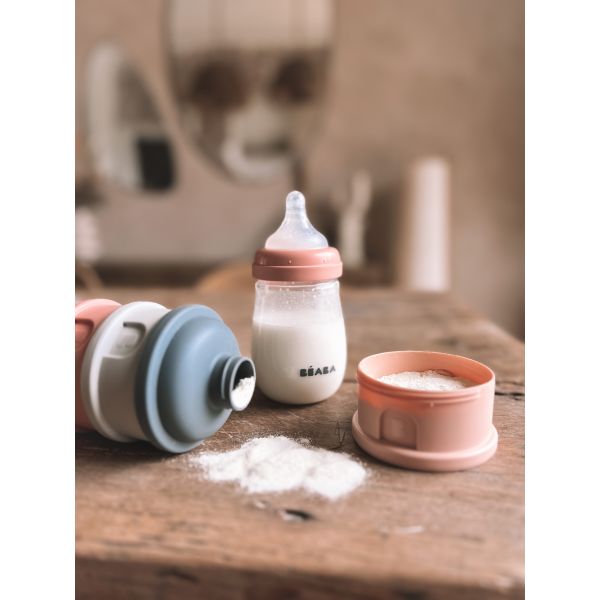 Boîte doseuse de lait empilable 4 compartiments Mineral Grey et Pink