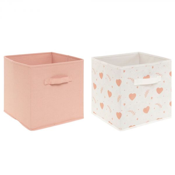 Lot de 2 bacs de rangement enfant Coeur