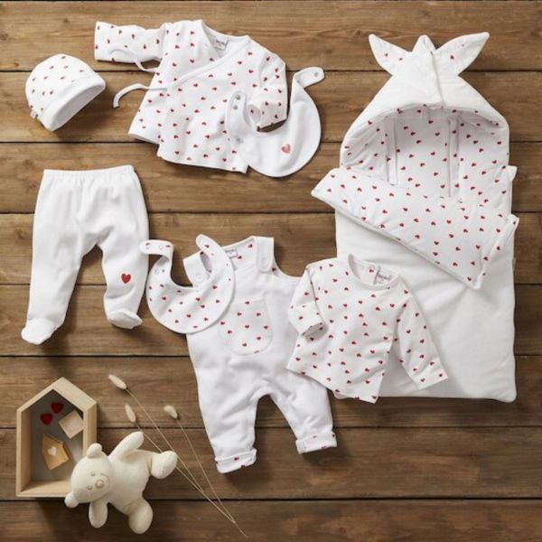 Bonnet doublé blanc imprimé cœur - 1 mois