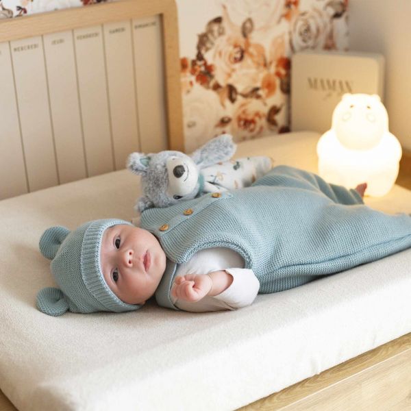 Bonnet bébé maille Sauge naissance