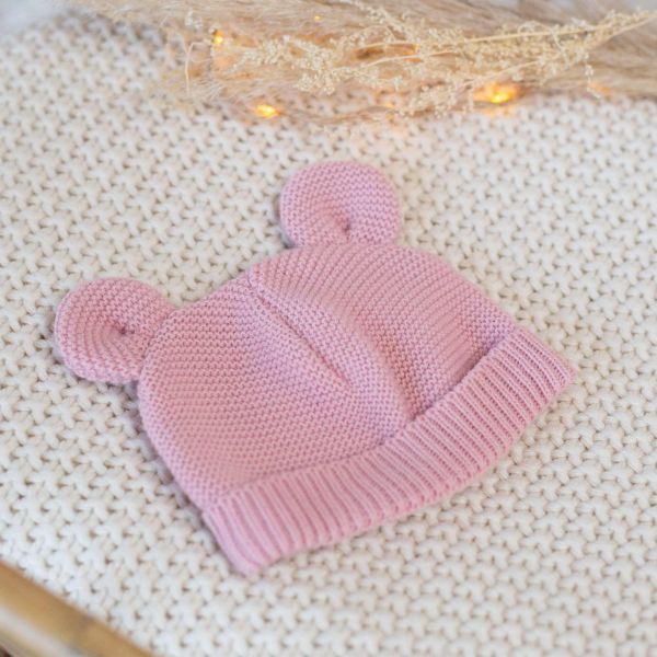 Bonnet bébé maille Vieux rose naissance