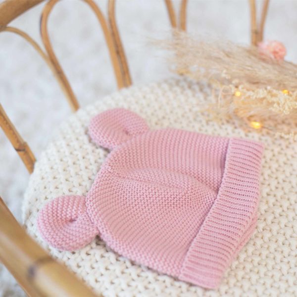Bonnet bébé maille Vieux rose naissance