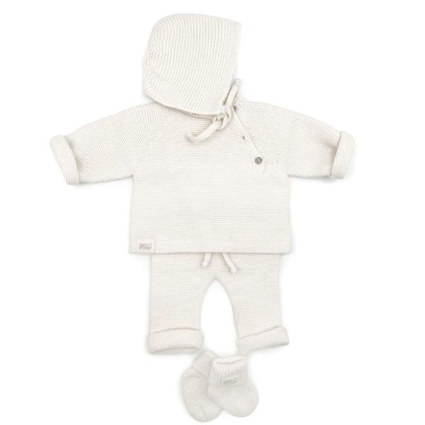 Bonnet en laine tricot bébé Coloris Ivoire - Taille 1 à 3 mois