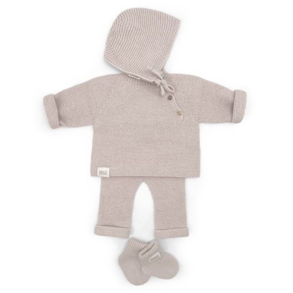 Bonnet en laine tricot bébé Coloris Nude - Taille 1 à 3 mois