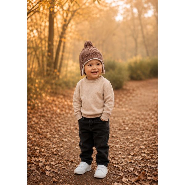 Bonnet péruvien bébé doublé sherpa A croquer Mocha 3 à 12 mois