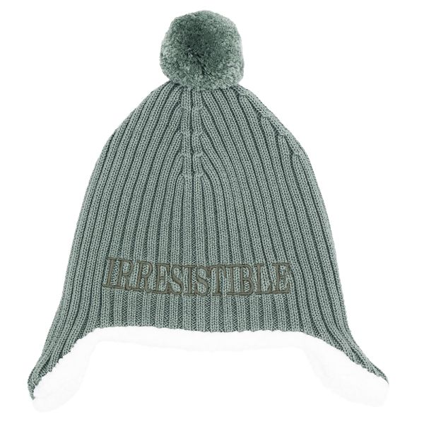 Bonnet péruvien bébé doublé sherpa Irrésistible vert de gris 12 à 36 mois