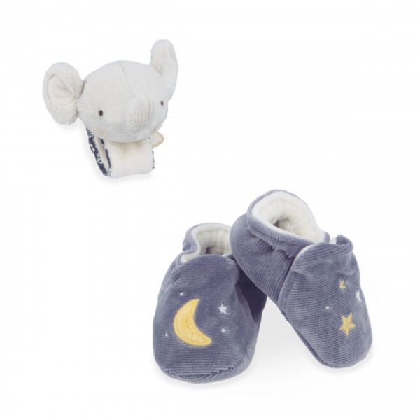 Coffret pour bébé chaussons et bracelet sonore Elephant