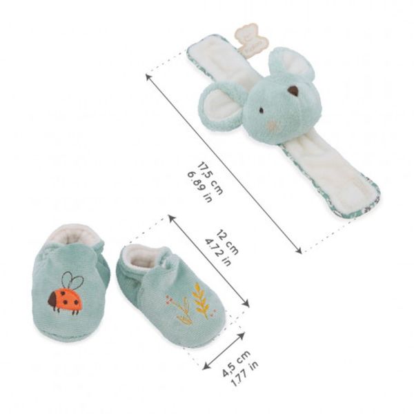 Coffret pour bébé chaussons et bracelet sonore Souris