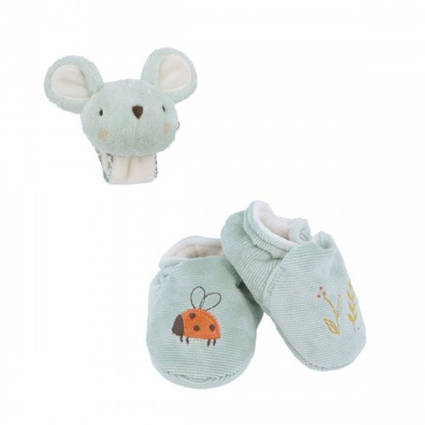 Coffret pour bébé chaussons et bracelet sonore Souris