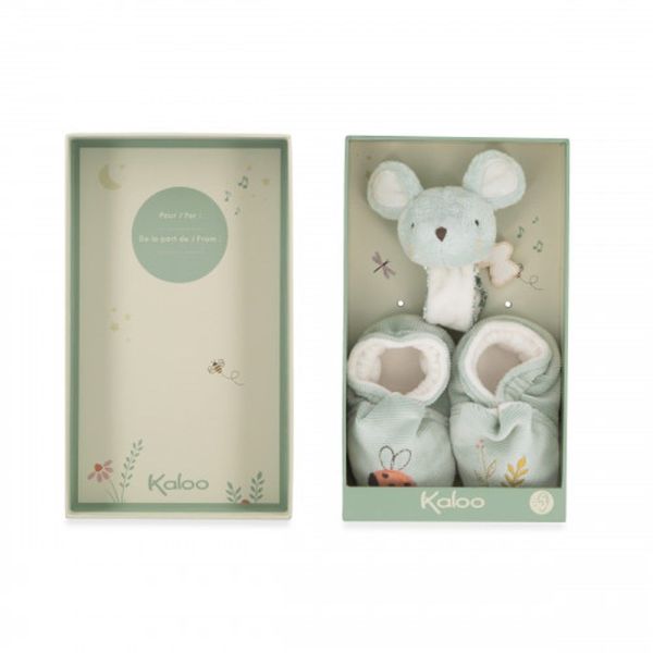 Coffret pour bébé chaussons et bracelet sonore Souris