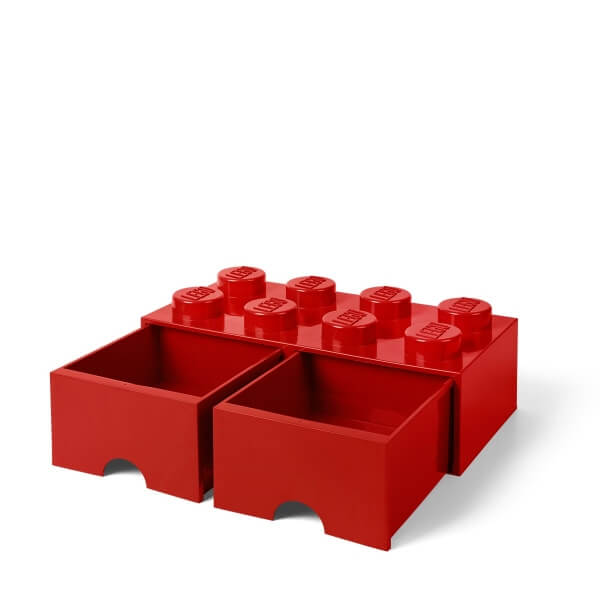 Grande brique de rangement empilable avec tiroirs rouge