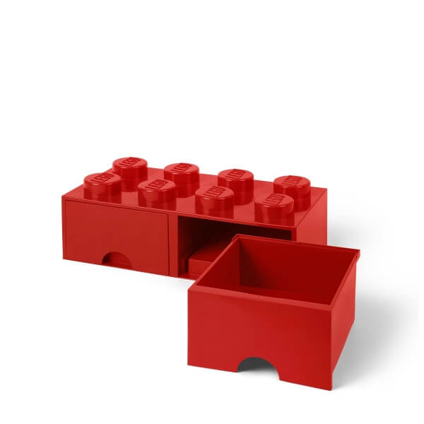 Grande brique de rangement empilable avec tiroirs rouge