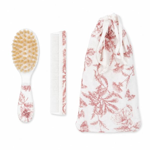 Kit brosse et peigne bébé imprimé Toile de Jouy Rose