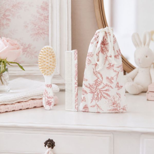 Kit brosse et peigne bébé imprimé Toile de Jouy Rose