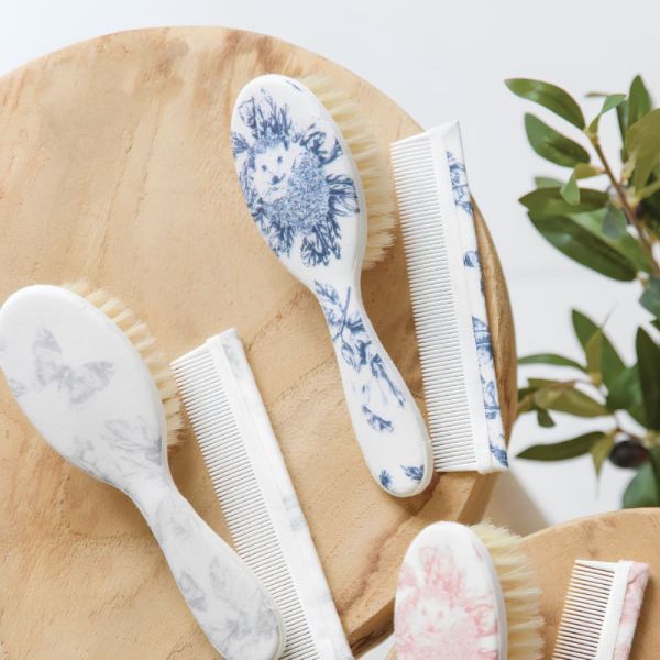 Kit brosse et peigne bébé imprimé Toile de Jouy Rose