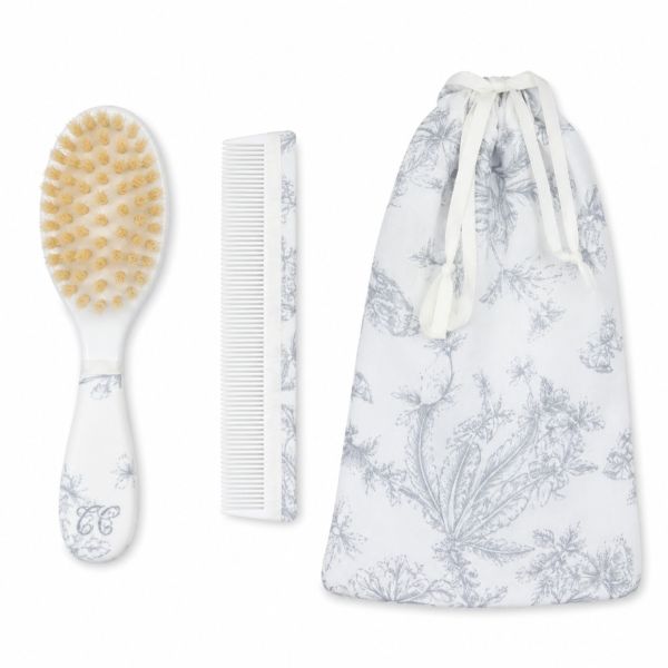 Kit brosse et peigne bébé imprimé Toile de Jouy Gris