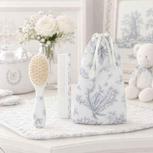 Kit brosse et peigne bébé imprimé Toile de Jouy Gris