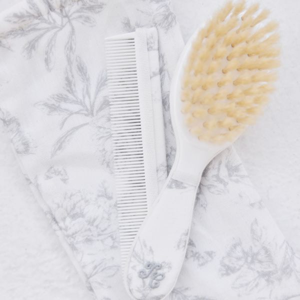 Kit brosse et peigne bébé imprimé Toile de Jouy Gris