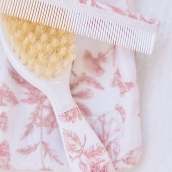 Kit brosse et peigne bébé imprimé Toile de Jouy Bleu