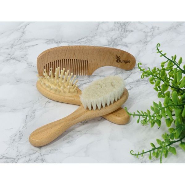 Lot de 3 brosses de soins pour bébés en bois naturel
