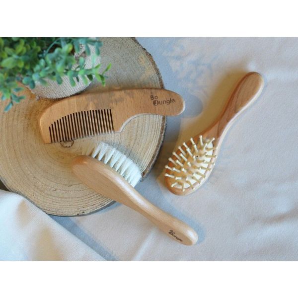 Lot de 3 brosses de soins pour bébés en bois naturel