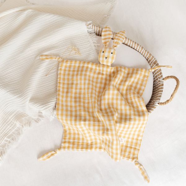 Doudou lapin 40x40 cm Ocre / Blanc