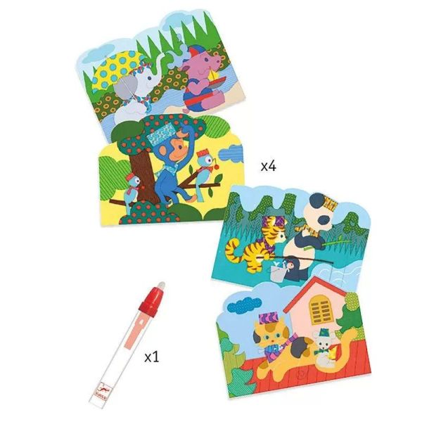 Set de 4 dessins coloriage à l'eau magique Caché dehors