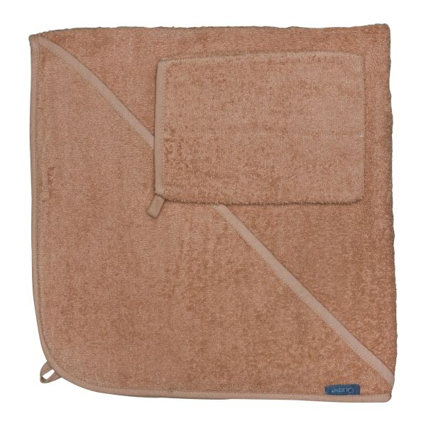 Cape de bain avec gant de toilette - Corail