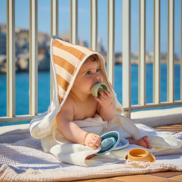 Cape de bain bébé XXL Rayure Camel 0-8 ans