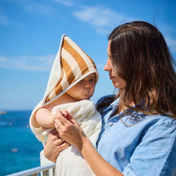 Cape de bain bébé XXL Rayure Camel 0-8 ans